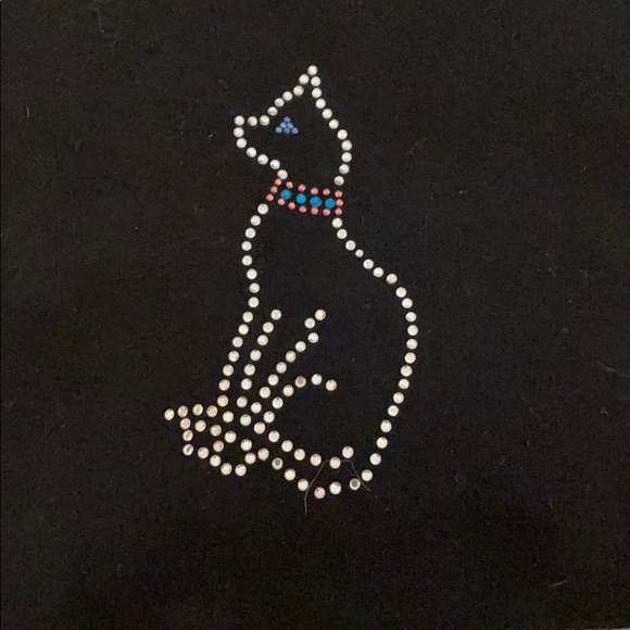 Long sleeve black T with pussy cat rhinestones - Picture 2 of 2